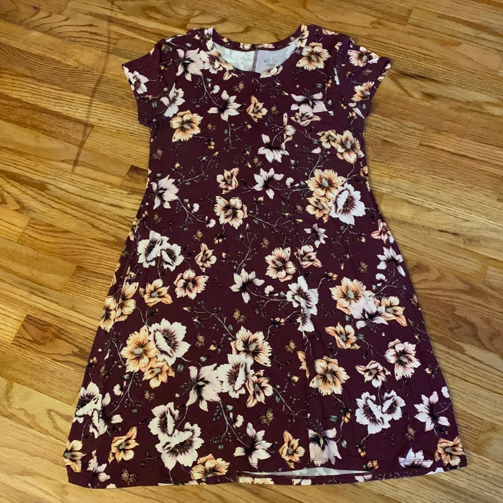 Market & Spruce Wine Floral Short-Sleeve A-Line Dress